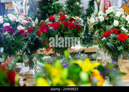 Bouquets of flowers in showroom of floral shop Stock Photo