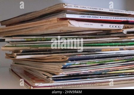 A stack of old magazines, USA Stock Photo