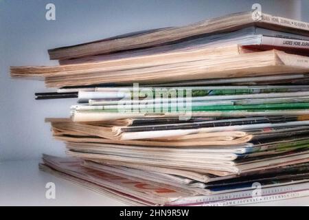 A stack of old magazines, USA Stock Photo