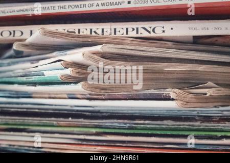 A stack of old magazines, USA Stock Photo