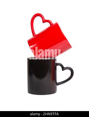 Red and black heart cup ceramic isolated on the white background Stock Photo