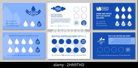 Bottled water delivery service loyalty card set Stock Vector