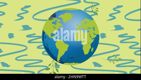 Digitally generated image of planet earth over abstract background pattern Stock Photo