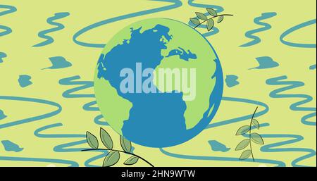 Digital composite image of blue and green planet earth sphere on abstract background Stock Photo