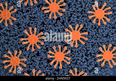 Smell (olfactory) receptor field in nasal lining - top view 3d illustration Stock Photo