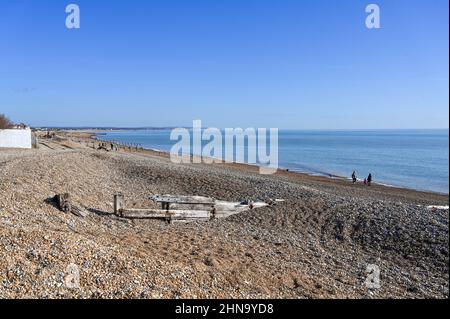 Pevensey Bay Views East Sussex England UK - The beach looking towards Hastings Stock Photo