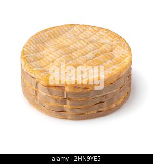 Whole French Livarot cheese isolated on white background close up Stock Photo