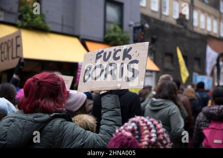 Participants march during a Kill The Bill rally against the Police, Crime, Sentencing and Courts Bill in central London. Stock Photo