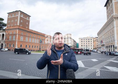 Rome, Italy. 14th Feb, 2022. An activist during the protest of 'No Green Pass' movement, in Rome on February 14, 2022 (Photo by Matteo Nardone/Pacific Press) Credit: Pacific Press Media Production Corp./Alamy Live News Stock Photo