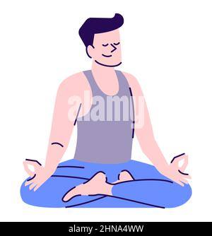Practicing yoga and meditation at home semi flat RGB color vector illustration Stock Vector