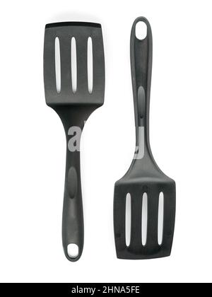 Black spatula for cooking. Two views isolated on white with clipping path Stock Photo