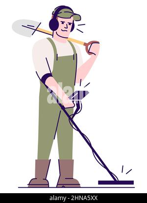 Archaeologist with metal detector semi flat RGB color vector illustration Stock Vector