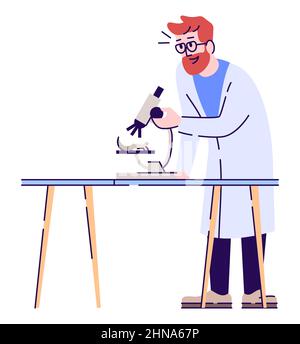 Amazed laboratory worker with microscope semi flat RGB color vector illustration Stock Vector