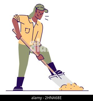 Archaeologist digging ground semi flat RGB color vector illustration Stock Vector