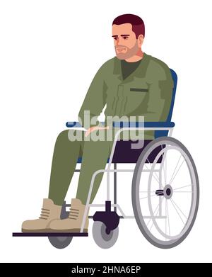 Bearded man sitting in wheelchair semi flat RGB color vector illustration Stock Vector