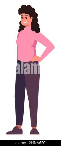 Confident woman with big smile semi flat RGB color vector illustration Stock Vector