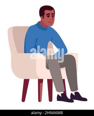 Smiling guy sitting in armchair semi flat RGB color vector illustration Stock Vector