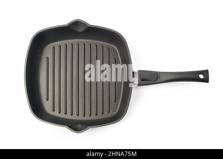 Black square grill frying pan top view. Isolated on white, clipping path included Stock Photo