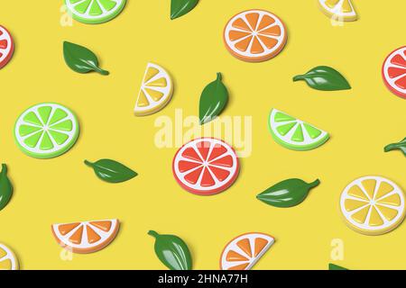 Cartoon citrus pattern background. 3D illustration. Stock Photo