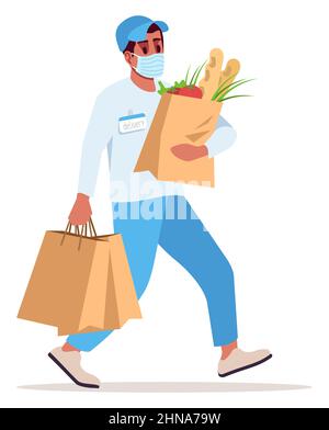 Food delivery during covid lockdown semi flat RGB color vector illustration Stock Vector