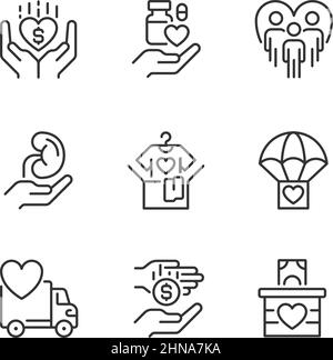 Volunteer opportunities pixel perfect linear icons set Stock Vector