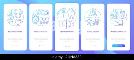 Cosmetic enhancement types blue gradient onboarding mobile app screen Stock Vector