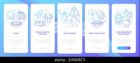 Gum disease treatment blue gradient onboarding mobile app screen Stock Vector