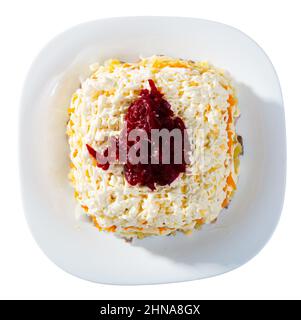 Top view of Dressed herring salad Stock Photo