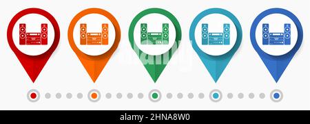 Stereo music equipmen concept vector icon set, flat design disco pointers, infographic template easy to edit Stock Vector