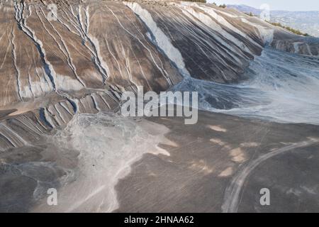 Erosion of waste piles at abandoned asbestos mine in Amiantos, Cyprus Stock Photo