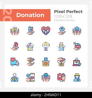 Donation opportunities pixel perfect RGB color icons set Stock Vector