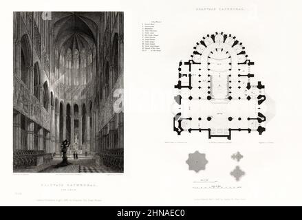 French Cathedral, Beauvais Cathedral, Beauvais, Oise, France, Antique French Engraving, 1837 Stock Photo