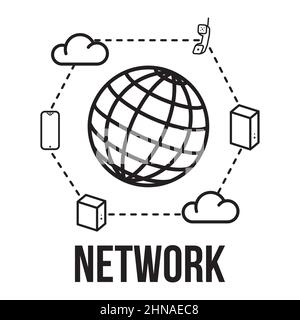 Network, Global connection and navigation technology concept. Global network connection. World map point and line composition concept of global busine Stock Vector