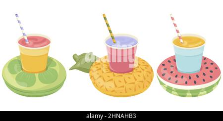 A set of inflatable mattress icons in various shapes for pool parties, beach holidays and hotel vacations Stock Vector