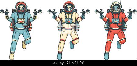 Alien astronaut in spacesuit and with blasters Stock Vector