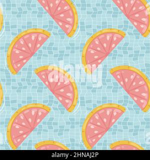 Seamless pattern with grapefruit shaped inflatable mattresses for pool party, fabric background and banner Stock Vector