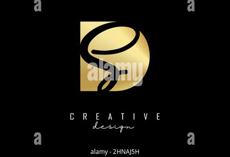 Golden letters DS logo with a minimalist design and negative space. Letters D and S with geometric and handwritten typography. Creative Vector Illustr Stock Vector