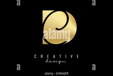 Golden letters DC logo with a minimalist design and negative space. Letters D and C with geometric and handwritten typography. Creative Vector Illustr Stock Vector