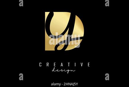Golden letters DY logo with a minimalist design and negative space. Letters D and Y with geometric and handwritten typography. Creative Vector Illustr Stock Vector