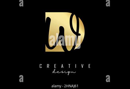 Golden letters DW logo with a minimalist design and negative space. Letters D and W with geometric and handwritten typography. Creative Vector Illustr Stock Vector