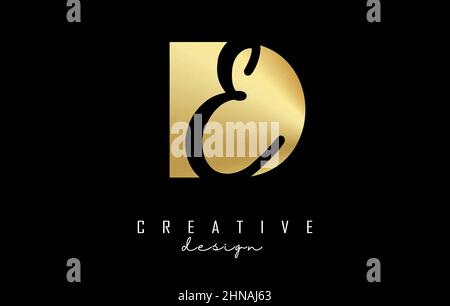 Golden letters DE logo with a minimalist design and negative space. Letters D and E with geometric and handwritten typography. Creative Vector Illustr Stock Vector