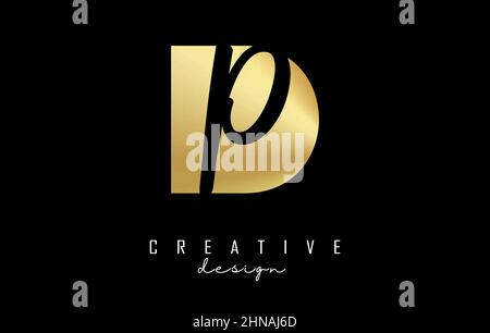 Golden letters DP logo with a minimalist design and negative space. Letters D and P with geometric and handwritten typography. Creative Vector Illustr Stock Vector
