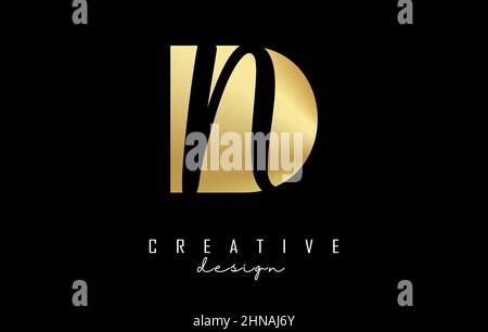 Golden letters DN logo with a minimalist design and negative space. Letters D and N with geometric and handwritten typography. Creative Vector Illustr Stock Vector