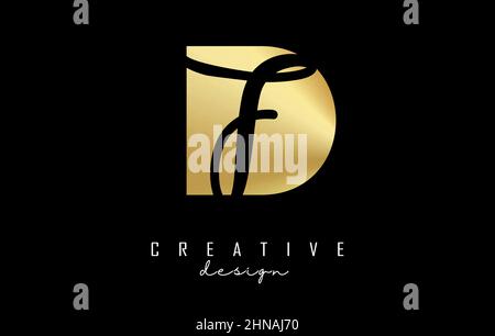 Golden letters DF logo with a minimalist design and negative space. Letters D and f with geometric and handwritten typography. Creative Vector Illustr Stock Vector