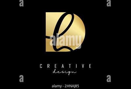 Golden letters DL logo with a minimalist design and negative space. Letters D and L with geometric and handwritten typography. Creative Vector Illustr Stock Vector