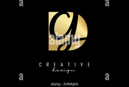 Golden letters DG logo with a minimalist design and negative space. Letters D and G with geometric and handwritten typography. Creative Vector Illustr Stock Vector