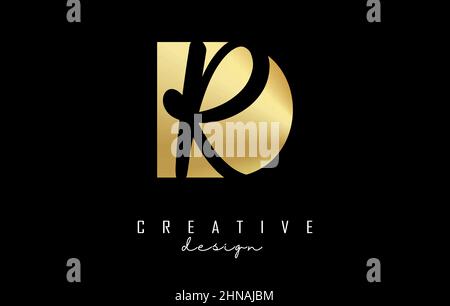 Golden letters DR logo with a minimalist design and negative space. Letters D and R with geometric and handwritten typography. Creative Vector Illustr Stock Vector