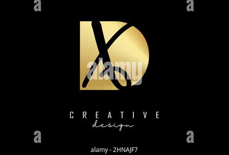 Golden letters DX logo with a minimalist design and negative space. Letters D and X with geometric and handwritten typography. Creative Vector Illustr Stock Vector