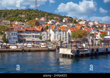 PRINCES ISLANDS, TURKEY - October 10th, 2019: View to beautiful island of Heibeliada on warm and sunny autumn day Stock Photo