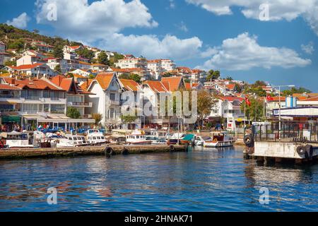 PRINCES ISLANDS, TURKEY - October 10th, 2019: View to beautiful island of Heibeliada on warm and sunny autumn day Stock Photo